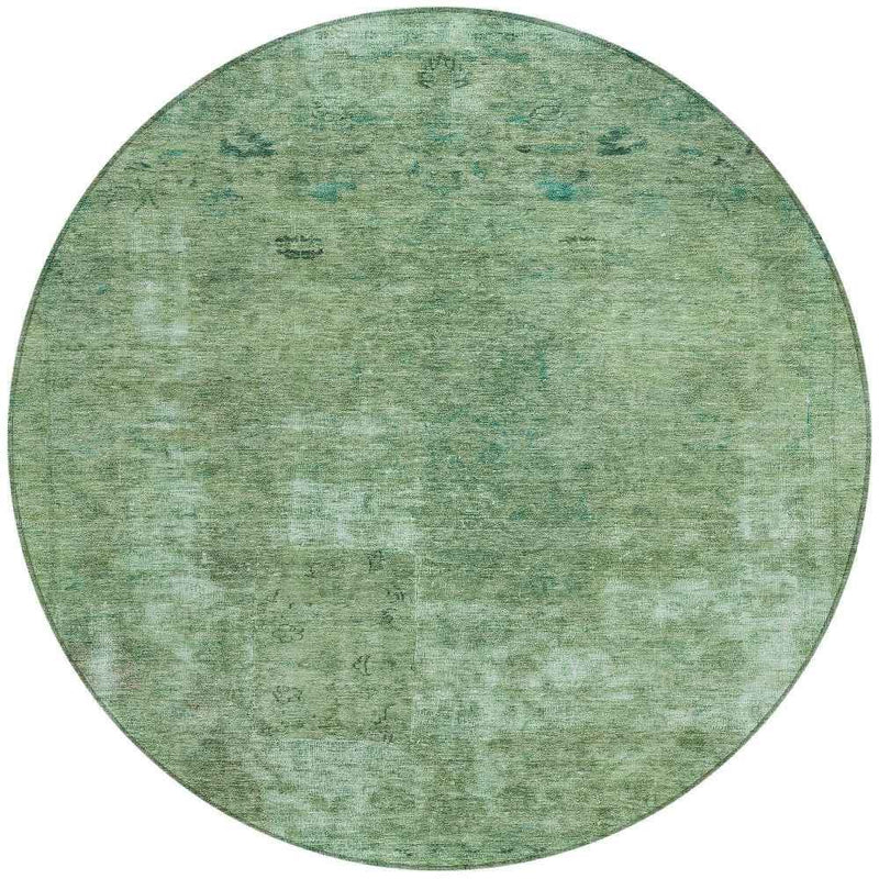 8' Sage And Mint Green Round Abstract Washable Indoor Outdoor Area Rug