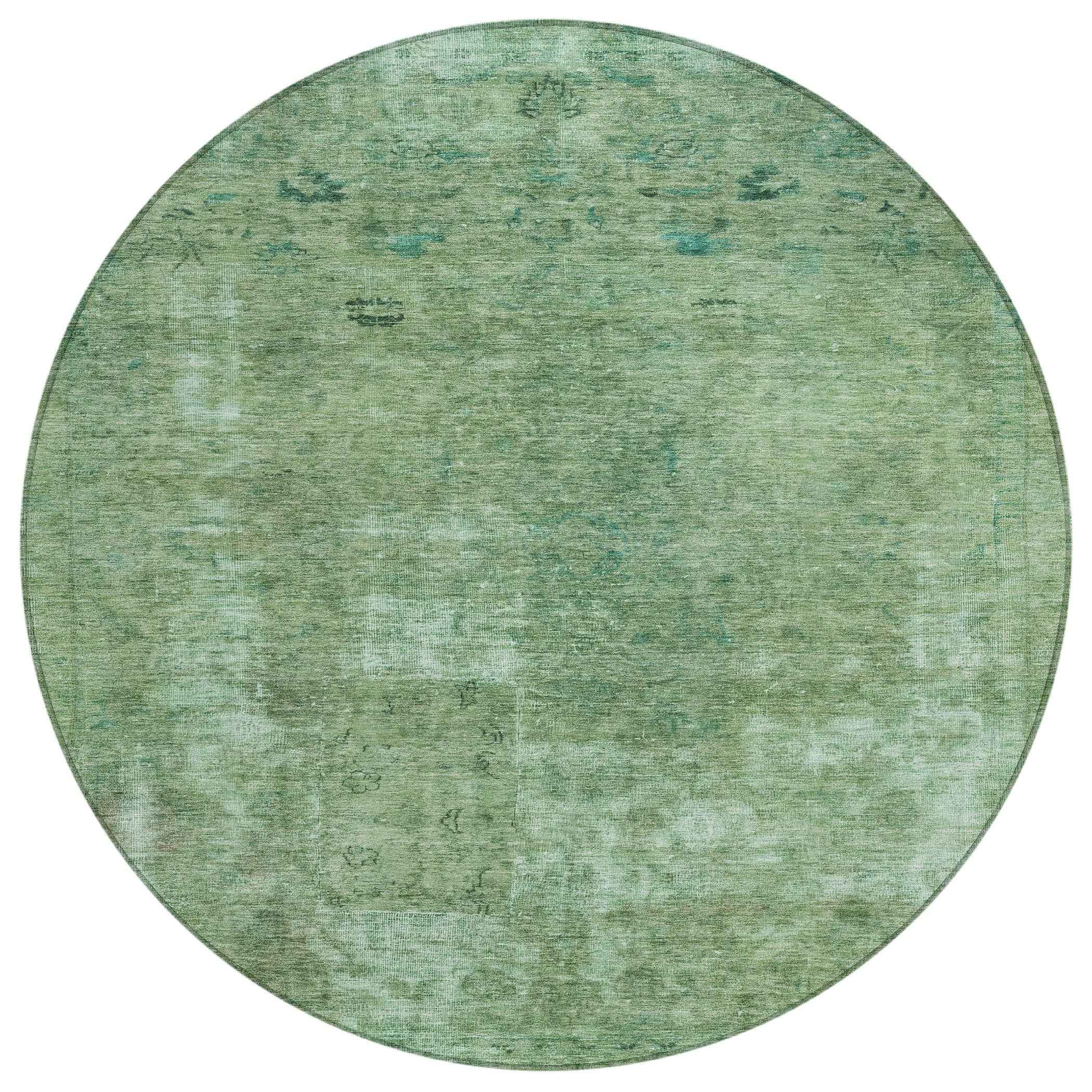 8' Sage And Mint Green Round Abstract Washable Indoor Outdoor Area Rug