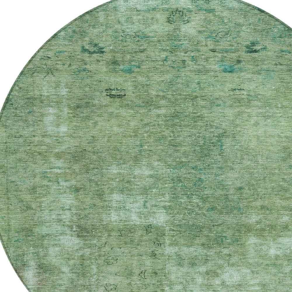 8' Sage And Mint Green Round Abstract Washable Indoor Outdoor Area Rug