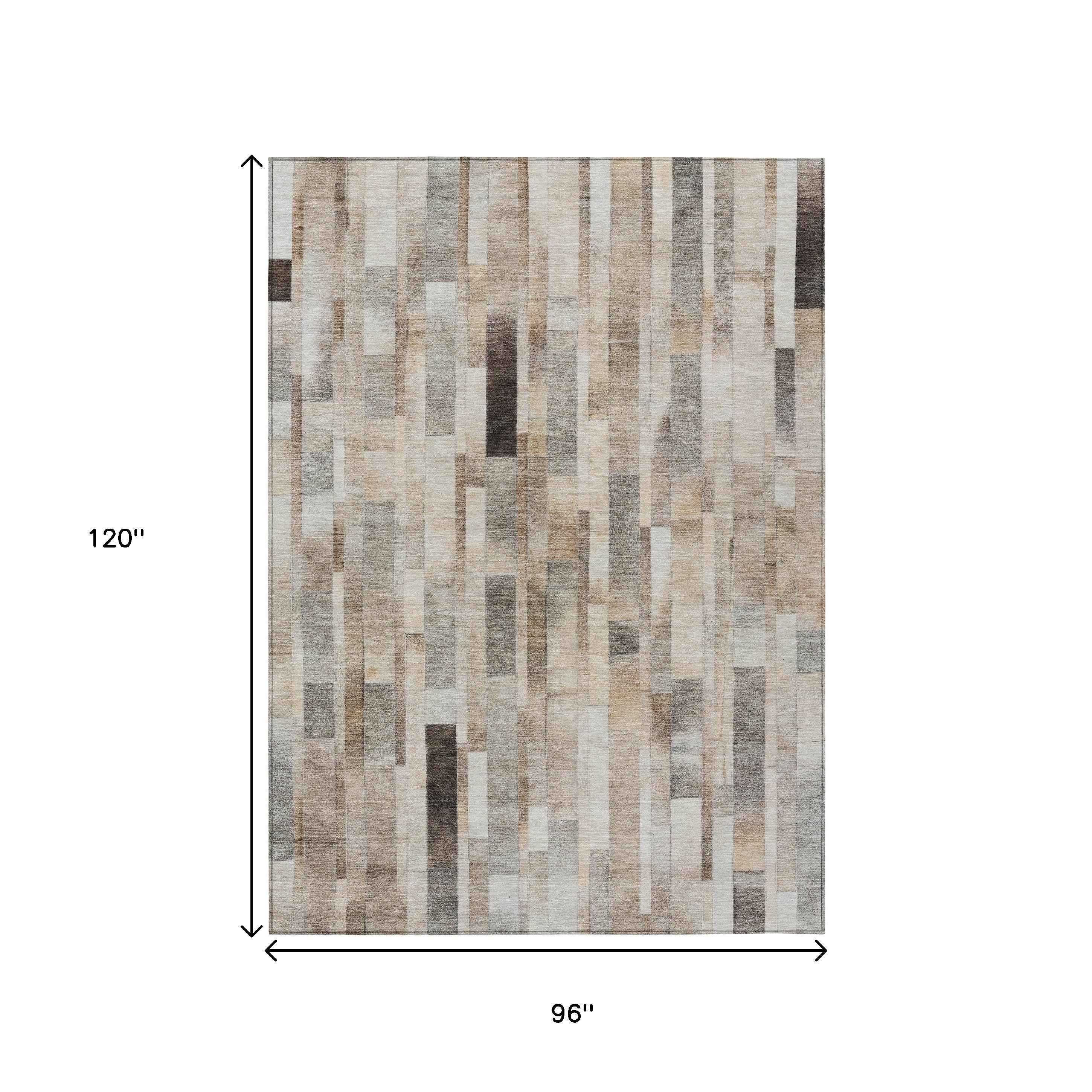 8' X 10' Taupe And Gray Striped Washable Indoor Outdoor Area Rug