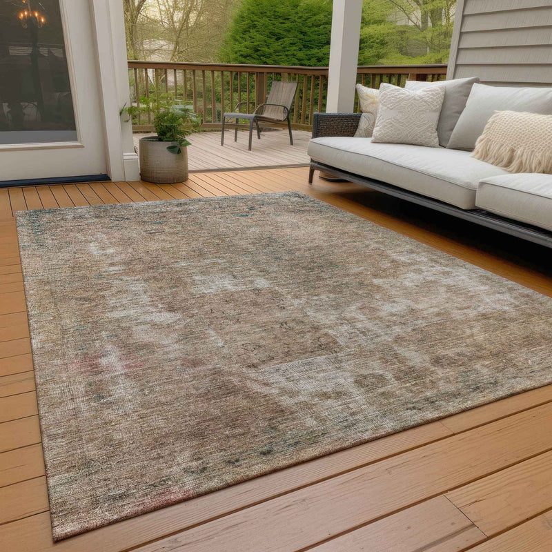 10' X 14' Beige And Taupe Abstract Washable Indoor Outdoor Area Rug