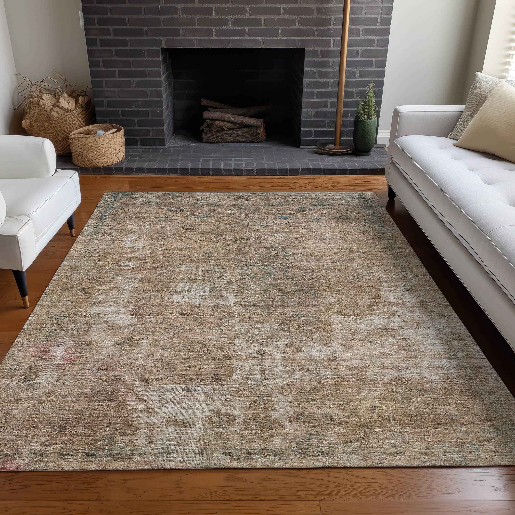 10' X 14' Beige And Taupe Abstract Washable Indoor Outdoor Area Rug