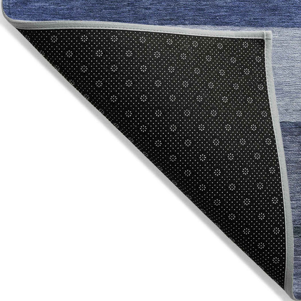 8' X 10' Navy Blue Sky Blue And Charcoal Abstract Washable Indoor Outdoor Area Rug