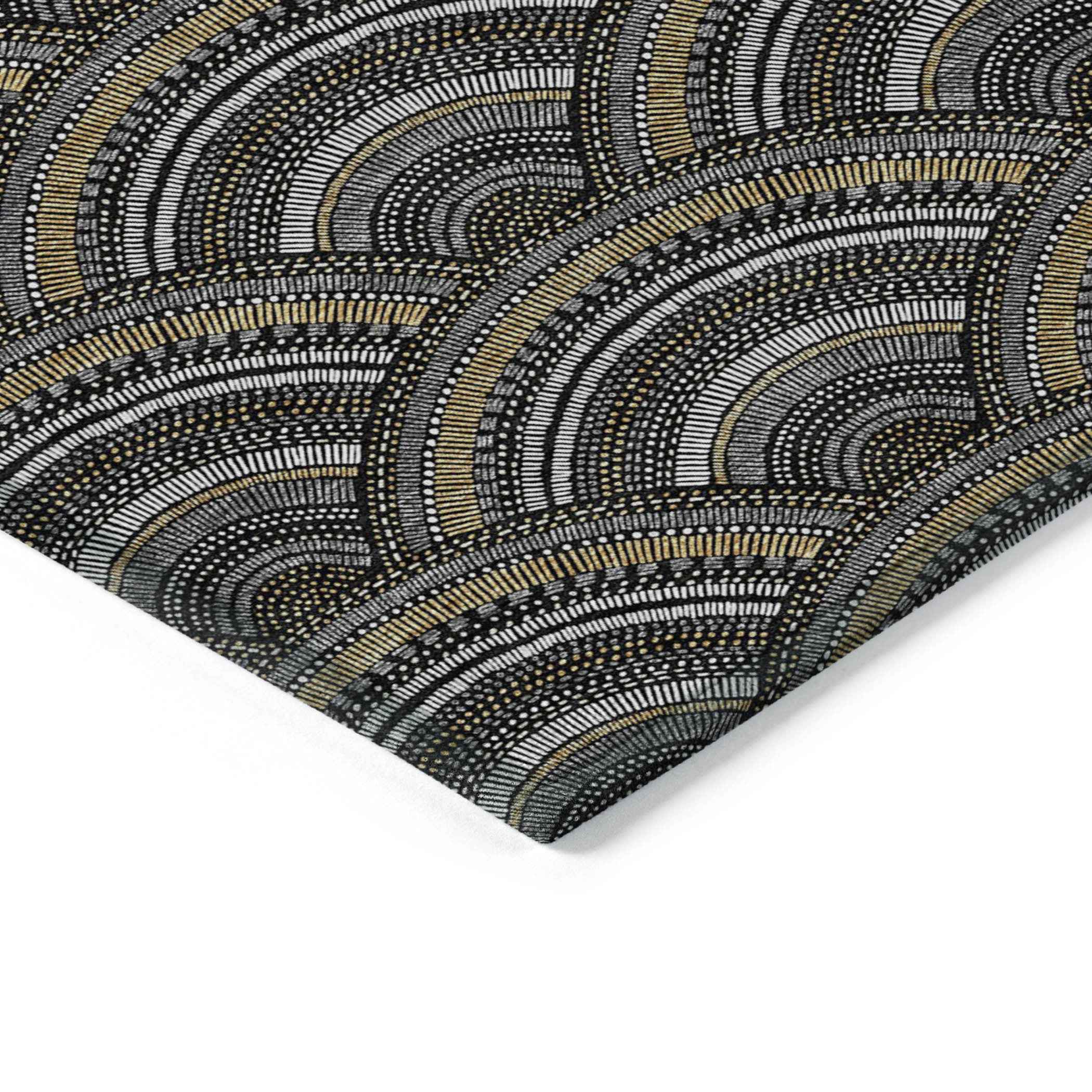 10' X 14' Black Ivory And Gold Geometric Washable Indoor Outdoor Area Rug