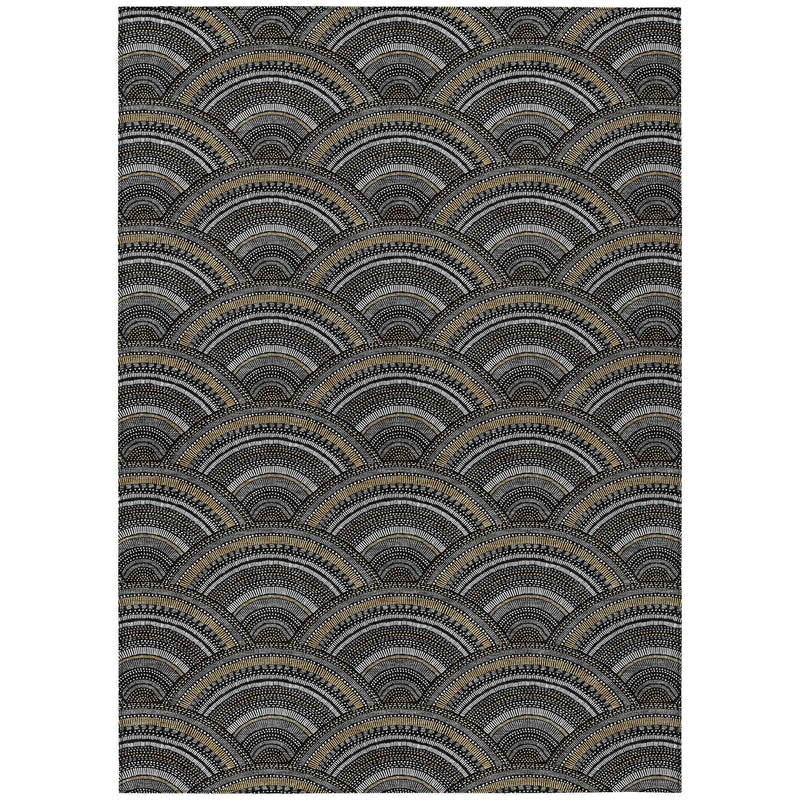 10' X 14' Black Ivory And Gold Geometric Washable Indoor Outdoor Area Rug