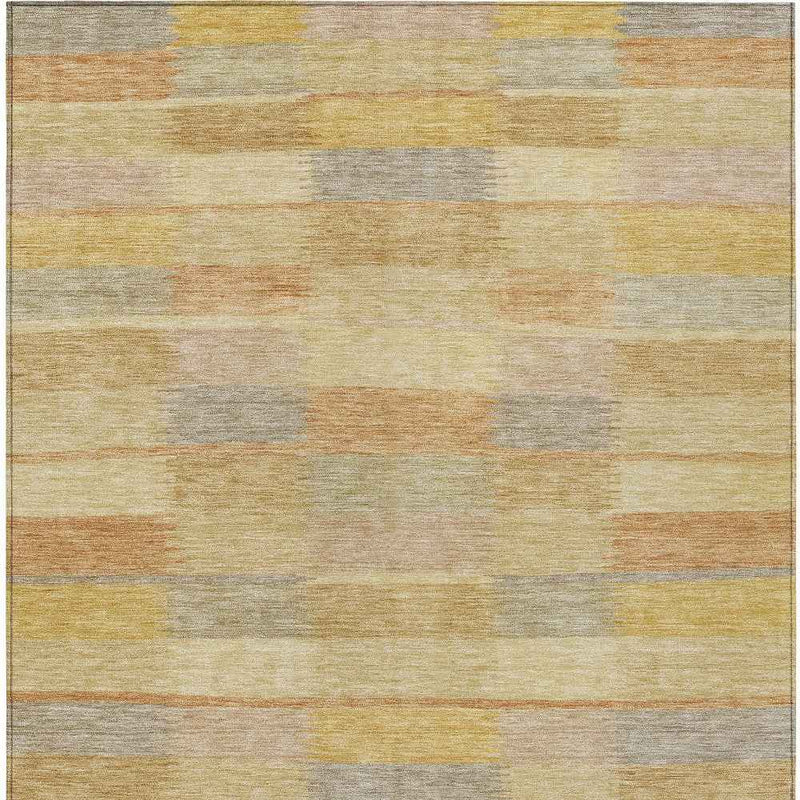3' X 5' Wheat Beige And Gold Striped Washable Indoor Outdoor Area Rug