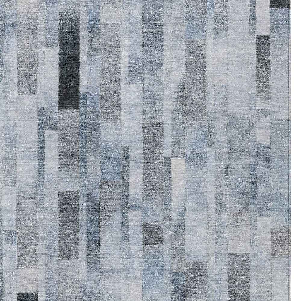 10' X 14' Blue And Gray Striped Washable Indoor Outdoor Area Rug
