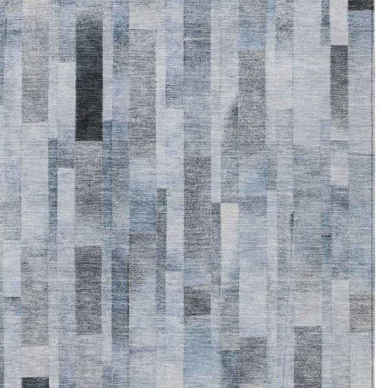 10' X 14' Blue And Gray Striped Washable Indoor Outdoor Area Rug