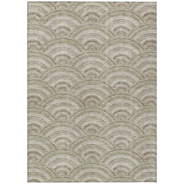 10' X 14' Taupe Fern Green And Ivory Geometric Washable Indoor Outdoor Area Rug