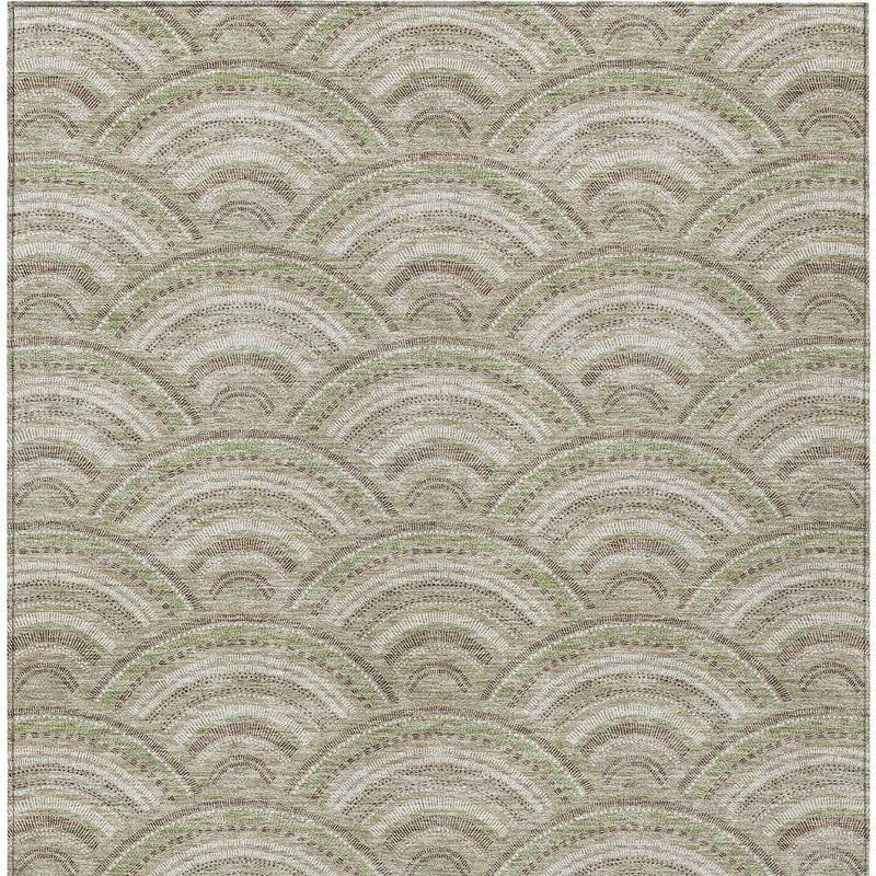 10' X 14' Taupe Fern Green And Ivory Geometric Washable Indoor Outdoor Area Rug