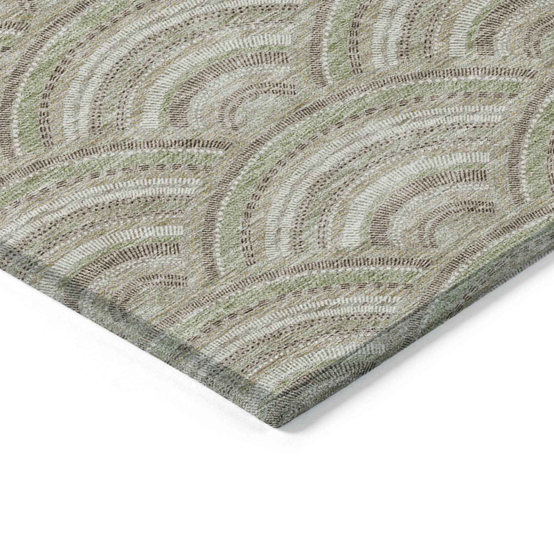 10' X 14' Taupe Fern Green And Ivory Geometric Washable Indoor Outdoor Area Rug
