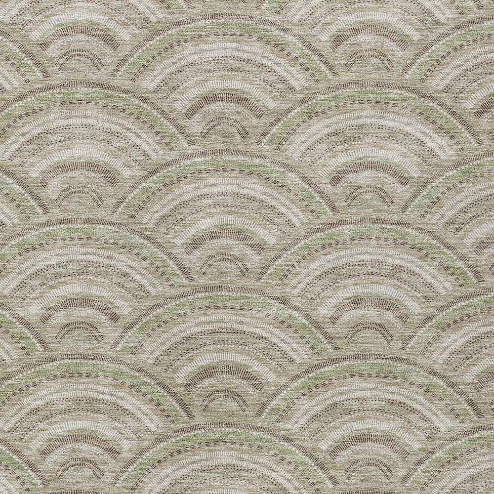 10' X 14' Taupe Fern Green And Ivory Geometric Washable Indoor Outdoor Area Rug