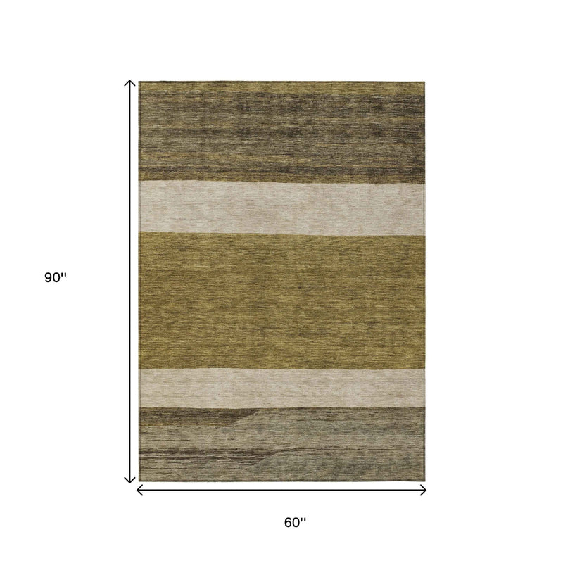 5' X 8' Coffee Ivory And Gray Abstract Washable Indoor Outdoor Area Rug