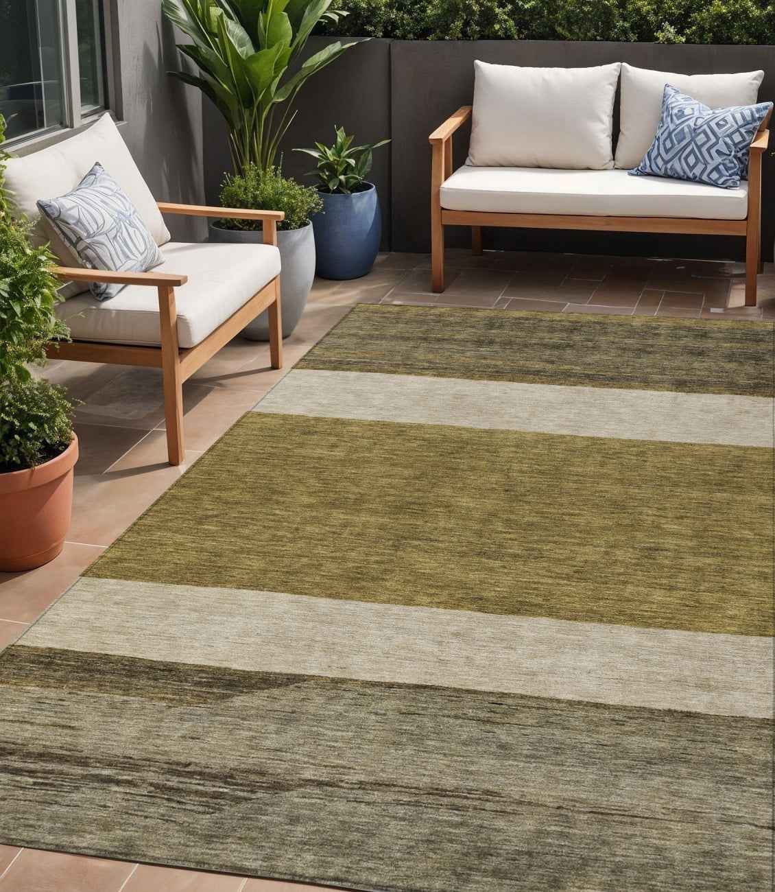 5' X 8' Coffee Ivory And Gray Abstract Washable Indoor Outdoor Area Rug