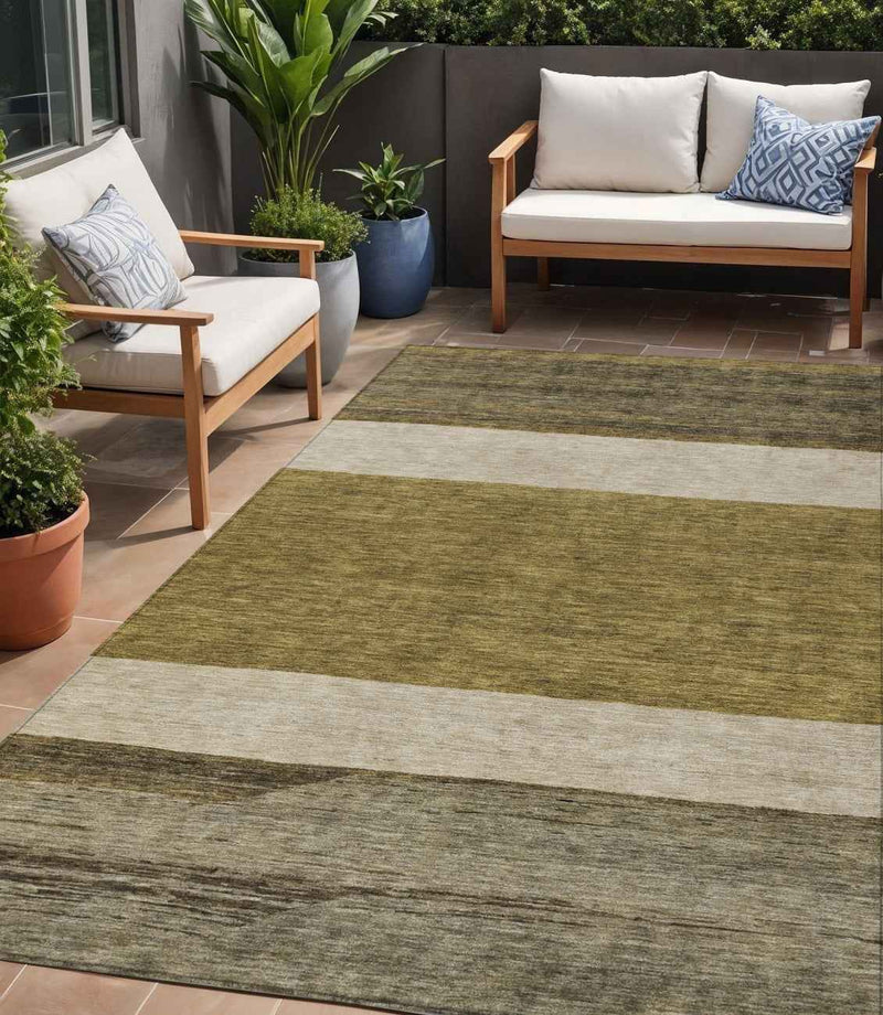 5' X 8' Coffee Ivory And Gray Abstract Washable Indoor Outdoor Area Rug