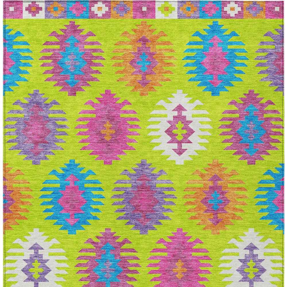 3' X 5' Lime Green Pink And Purple Southwestern Washable Indoor Outdoor Area Rug