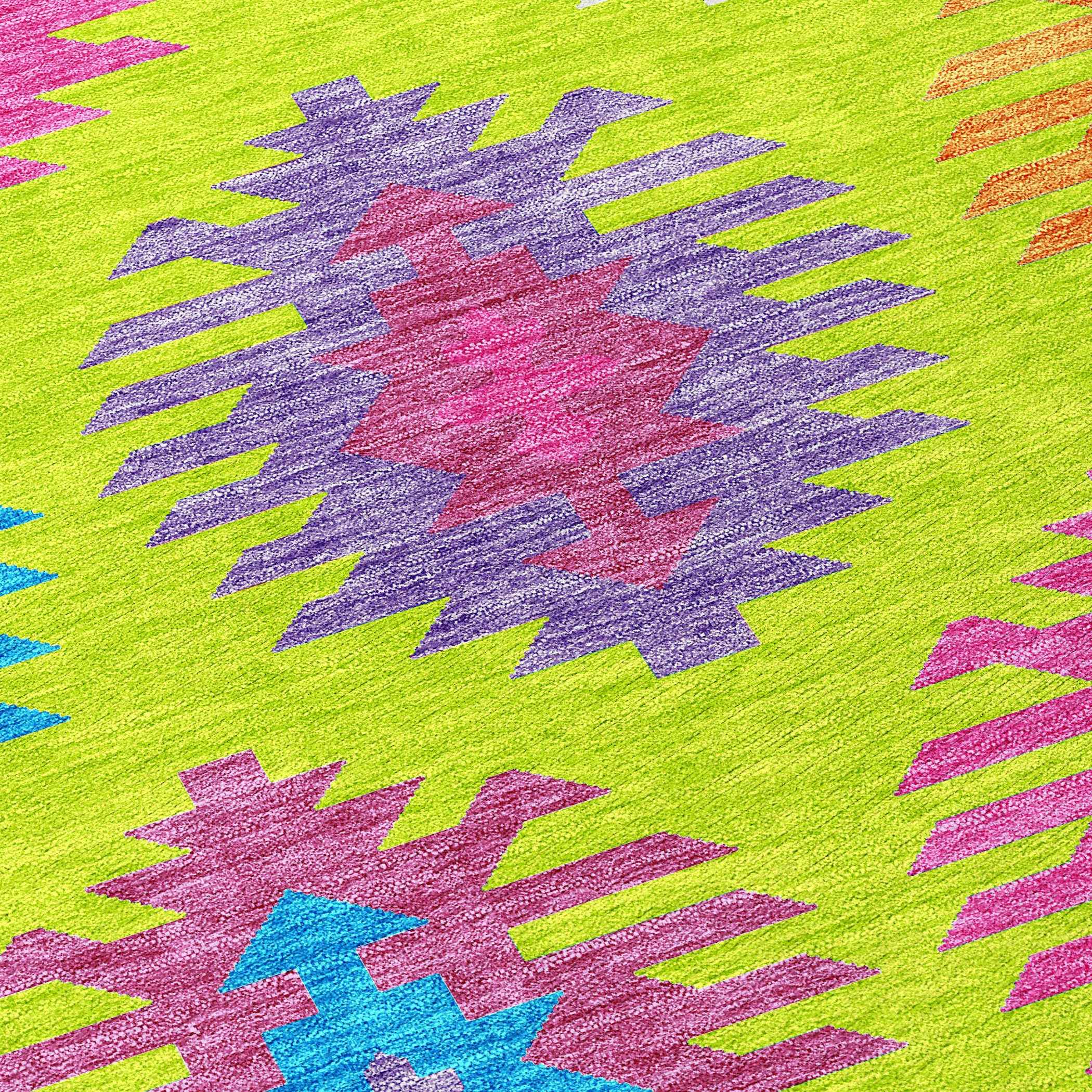 3' X 5' Lime Green Pink And Purple Southwestern Washable Indoor Outdoor Area Rug