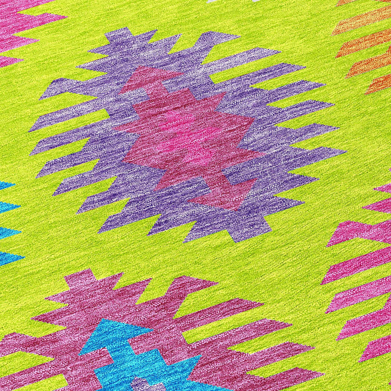 3' X 5' Lime Green Pink And Purple Southwestern Washable Indoor Outdoor Area Rug