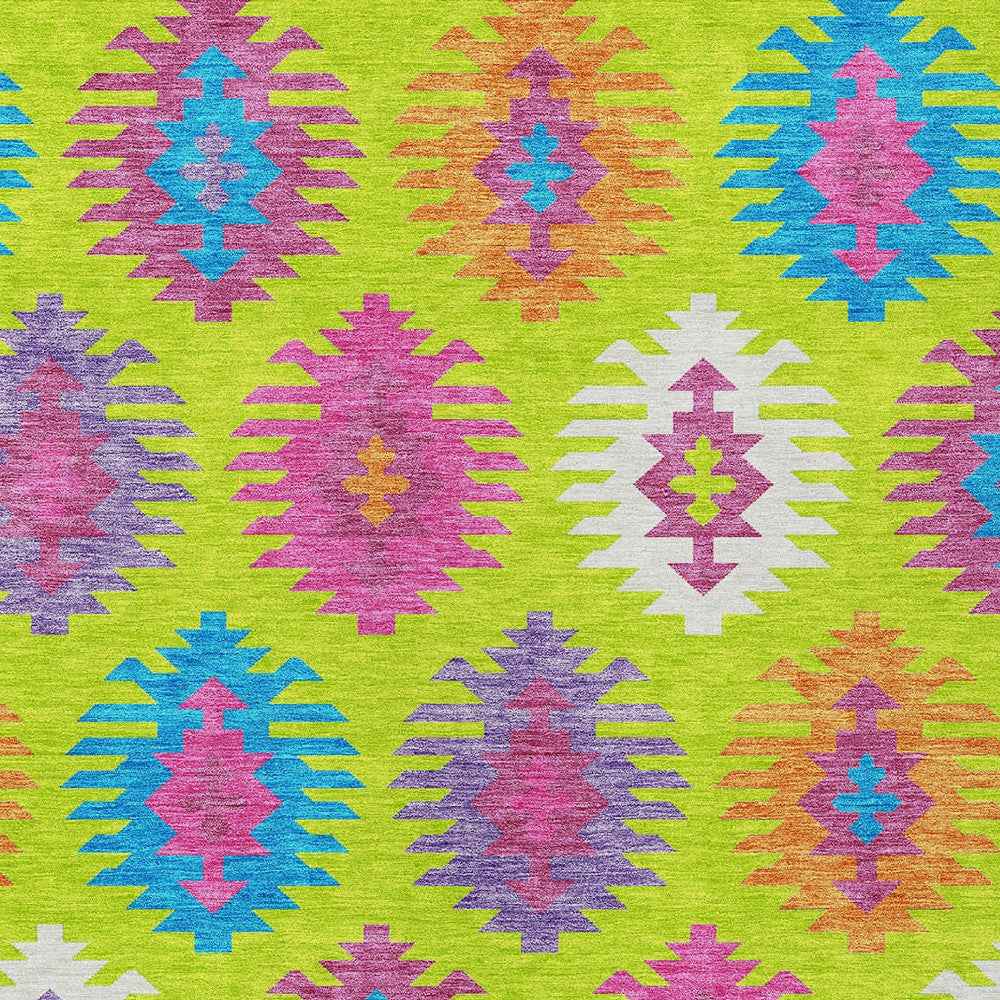 3' X 5' Lime Green Pink And Purple Southwestern Washable Indoor Outdoor Area Rug