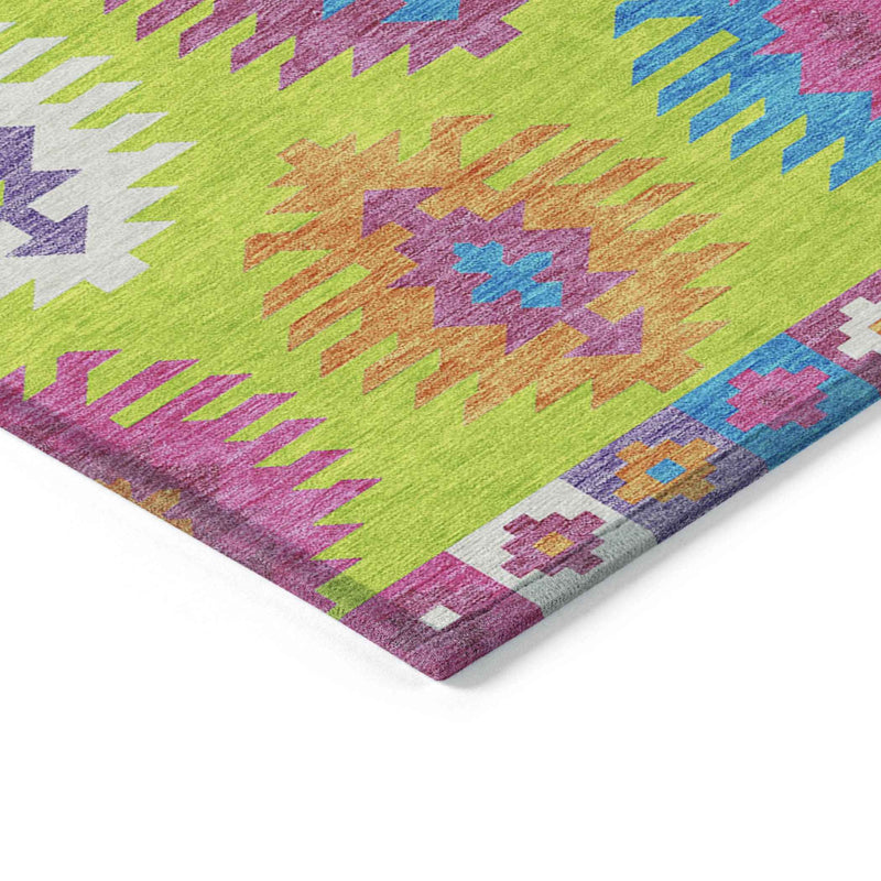 3' X 5' Lime Green Pink And Purple Southwestern Washable Indoor Outdoor Area Rug