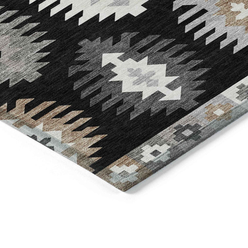 10' X 14' Black Ivory And Taupe Southwestern Washable Indoor Outdoor Area Rug