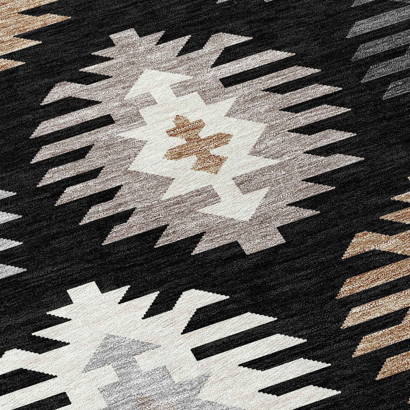 10' X 14' Black Ivory And Taupe Southwestern Washable Indoor Outdoor Area Rug