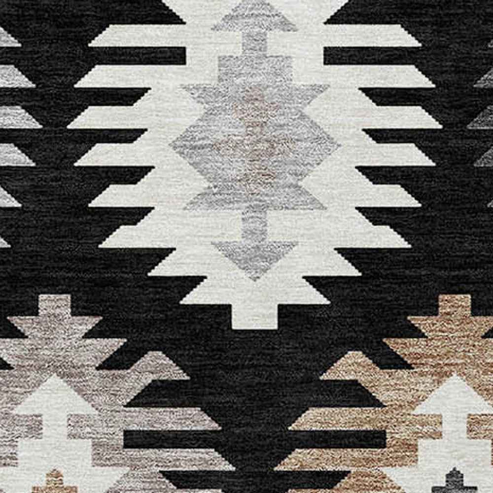 10' X 14' Black Ivory And Taupe Southwestern Washable Indoor Outdoor Area Rug