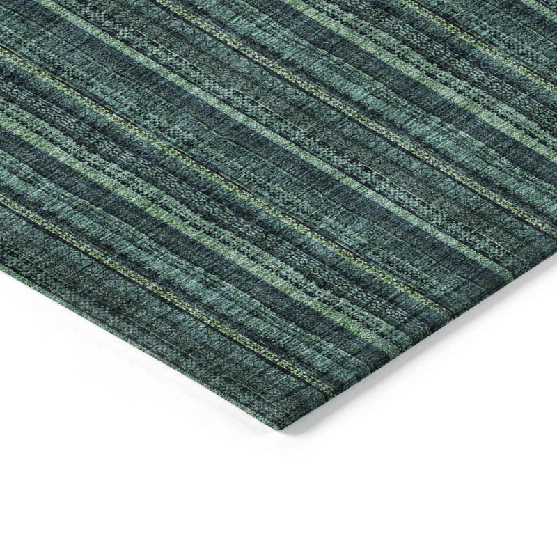 9' X 12' Teal Blue Aqua And Mint Green Striped Washable Indoor Outdoor Area Rug