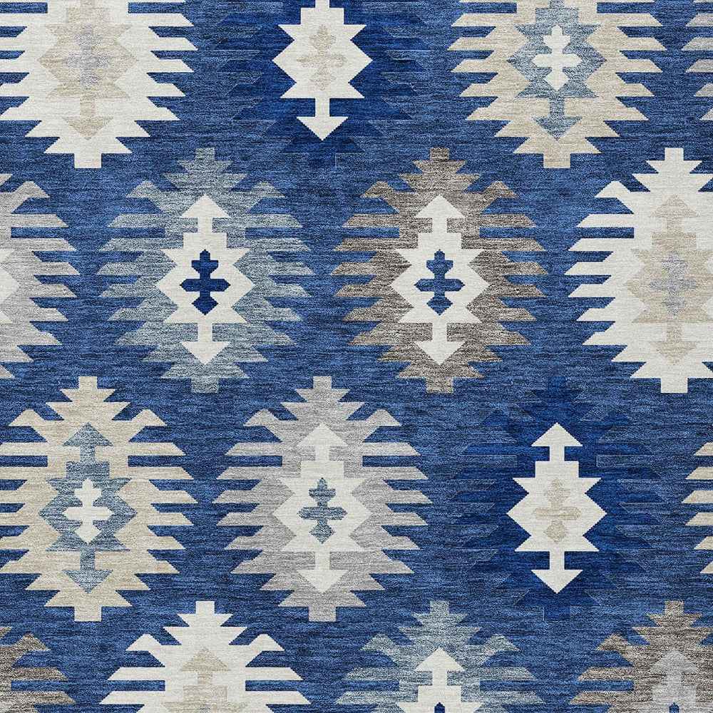 3' X 5' Navy Blue Ivory And Gray Southwestern Washable Indoor Outdoor Area Rug