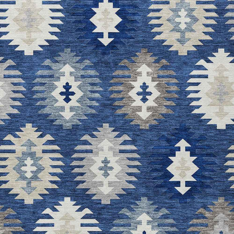 3' X 5' Navy Blue Ivory And Gray Southwestern Washable Indoor Outdoor Area Rug