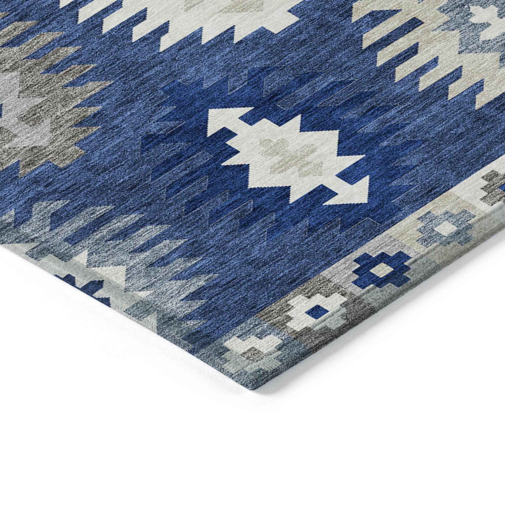 3' X 5' Navy Blue Ivory And Gray Southwestern Washable Indoor Outdoor Area Rug