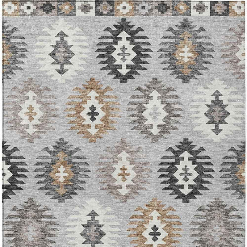 8' X 10' Silver Beige And Charcoal Southwestern Washable Indoor Outdoor Area Rug
