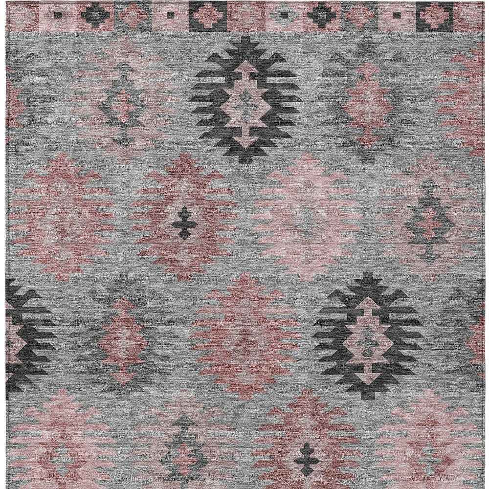 9' X 12' Gray Mauve And Charcoal Southwestern Washable Indoor Outdoor Area Rug