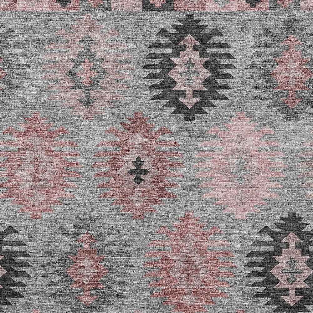 9' X 12' Gray Mauve And Charcoal Southwestern Washable Indoor Outdoor Area Rug