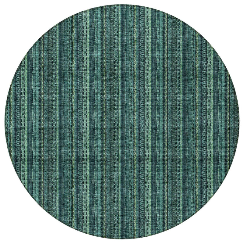 8' Teal Blue Aqua And Mint Green Round Striped Washable Indoor Outdoor Area Rug