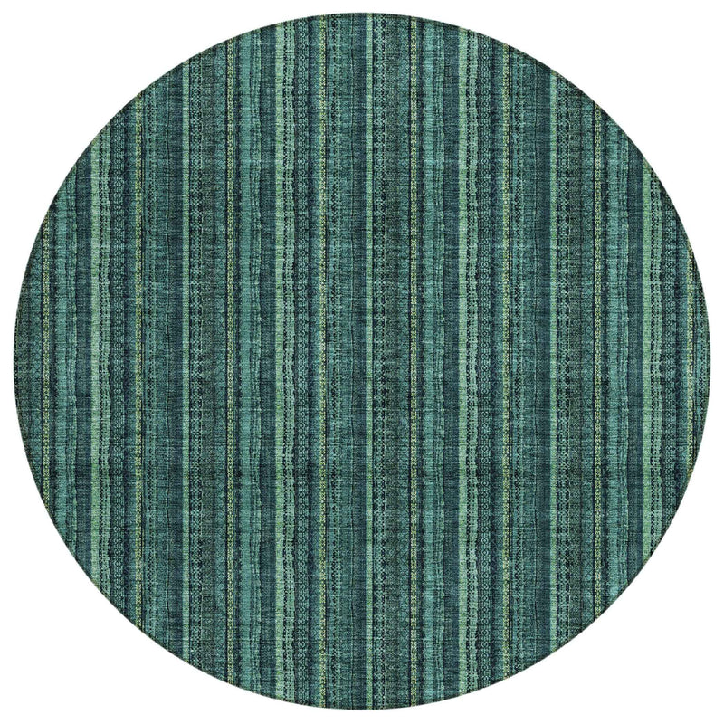 8' Teal Blue Aqua And Mint Green Round Striped Washable Indoor Outdoor Area Rug