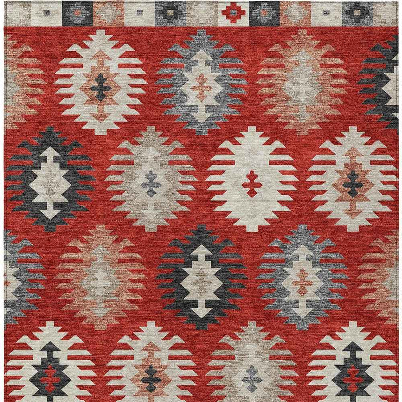 10' X 14' Red Ivory And Salmon Southwestern Washable Indoor Outdoor Area Rug