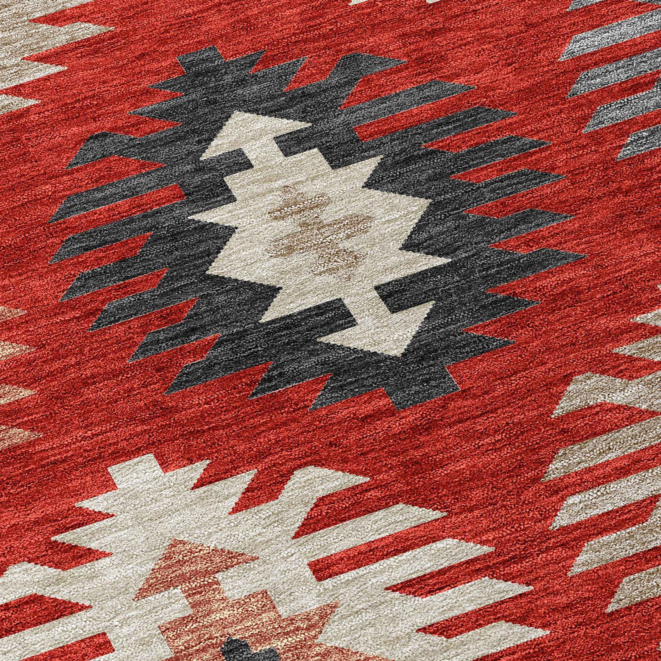 10' X 14' Red Ivory And Salmon Southwestern Washable Indoor Outdoor Area Rug