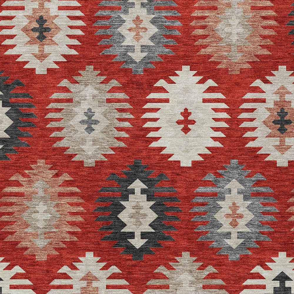 10' X 14' Red Ivory And Salmon Southwestern Washable Indoor Outdoor Area Rug