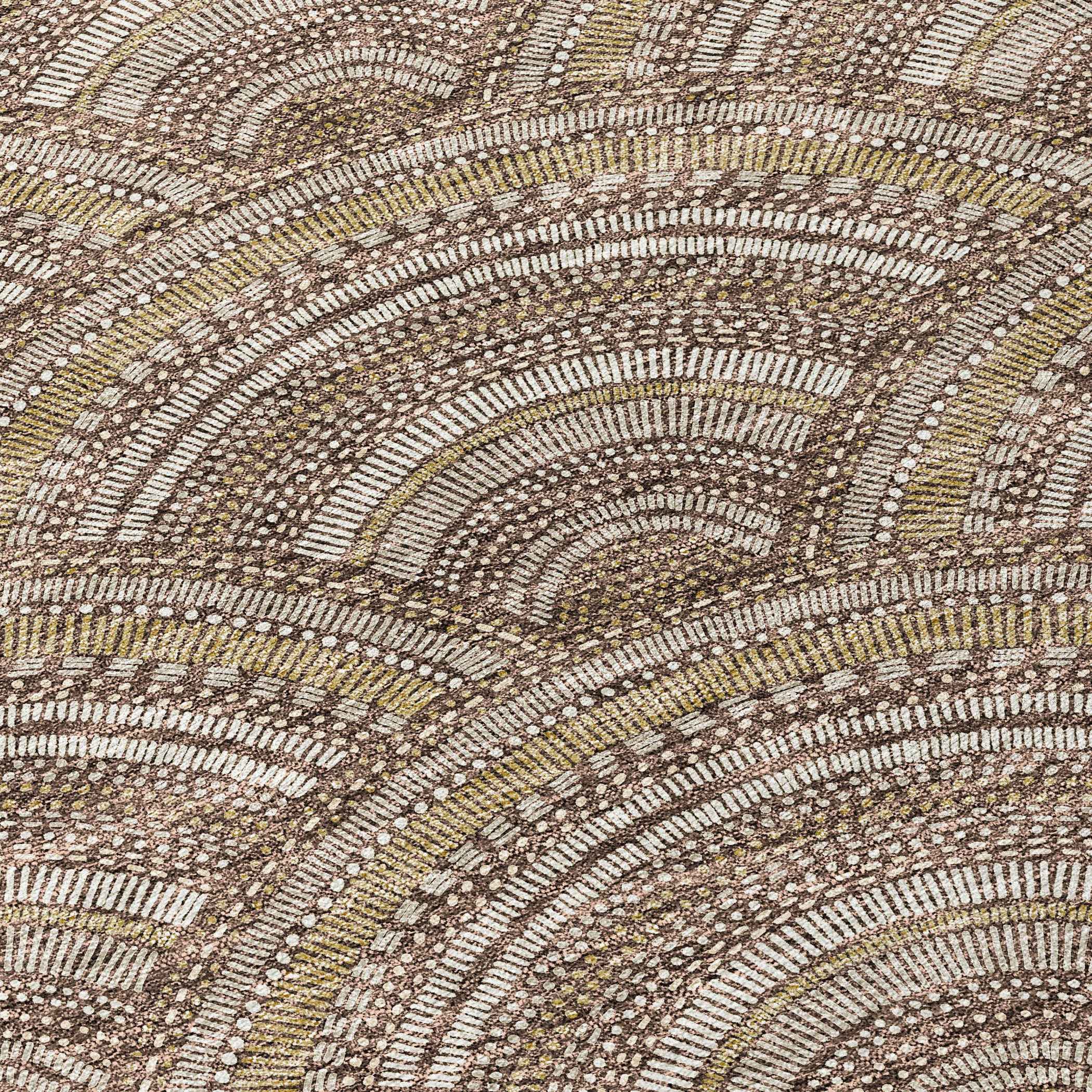 8' Brown Beige And Taupe Round Geometric Washable Indoor Outdoor Area Rug