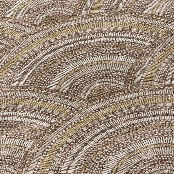 8' Brown Beige And Taupe Round Geometric Washable Indoor Outdoor Area Rug