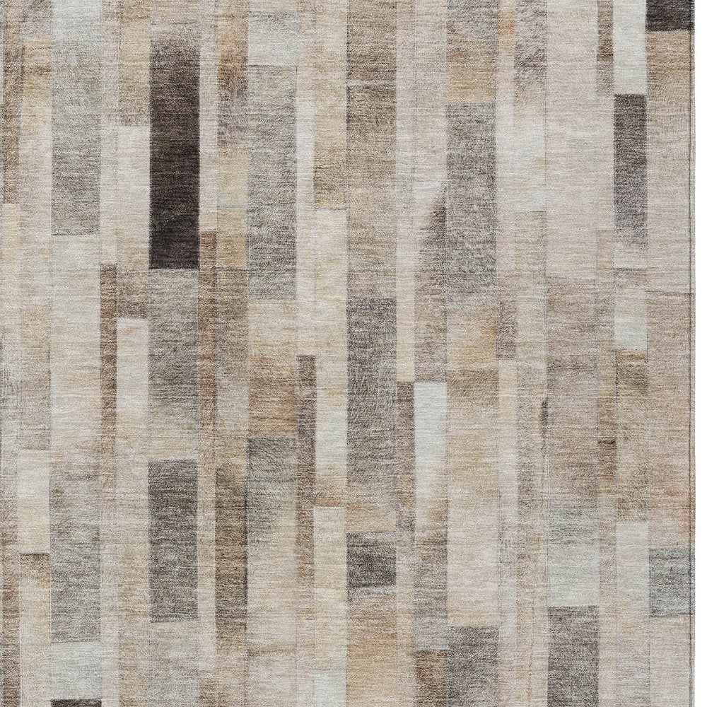 5' X 8' Taupe And Gray Striped Washable Indoor Outdoor Area Rug