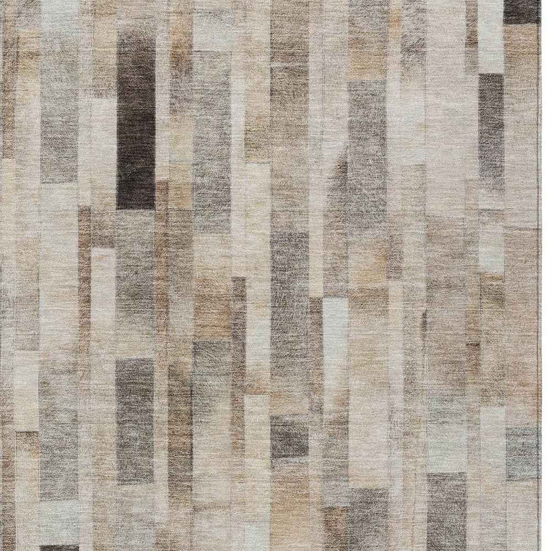 5' X 8' Taupe And Gray Striped Washable Indoor Outdoor Area Rug