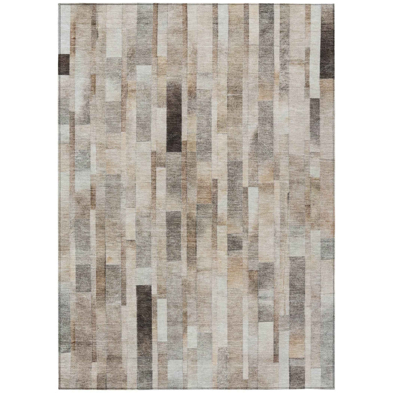 5' X 8' Taupe And Gray Striped Washable Indoor Outdoor Area Rug