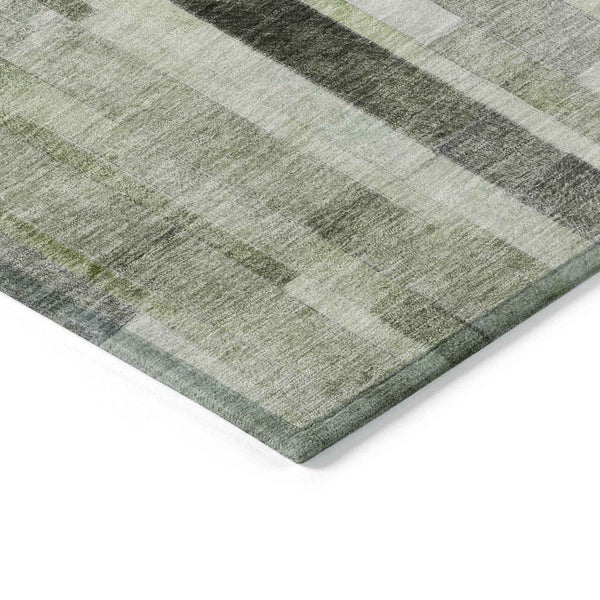 9' X 12' Green And Gray Striped Washable Indoor Outdoor Area Rug