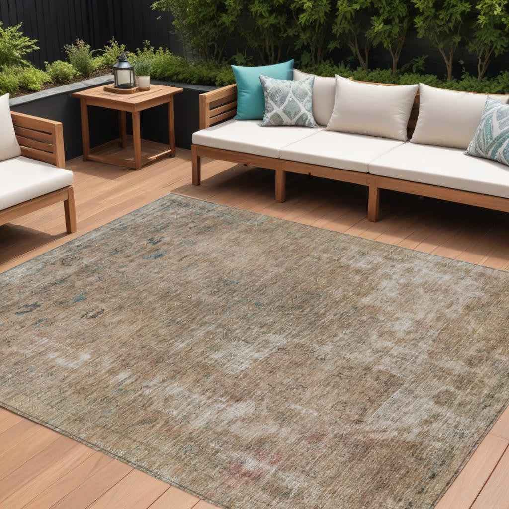 8' X 10' Beige And Taupe Abstract Washable Indoor Outdoor Area Rug
