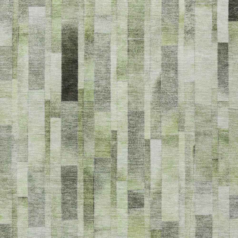 9' X 12' Green And Gray Striped Washable Indoor Outdoor Area Rug