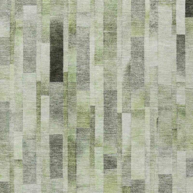 9' X 12' Green And Gray Striped Washable Indoor Outdoor Area Rug
