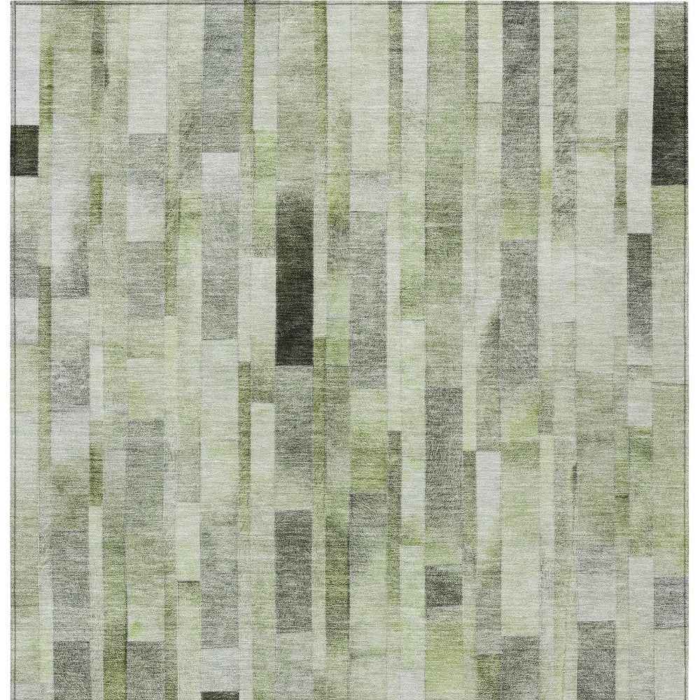 9' X 12' Green And Gray Striped Washable Indoor Outdoor Area Rug