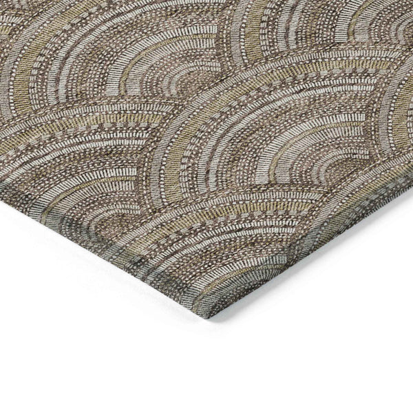 5' X 8' Brown Beige And Taupe Geometric Washable Indoor Outdoor Area Rug